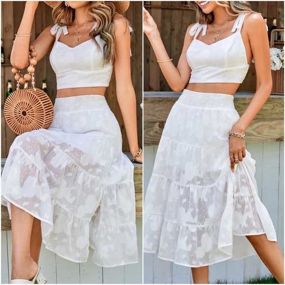Dresses & Skirts - Boho Floral Crop Top Ruffle Skirt Set